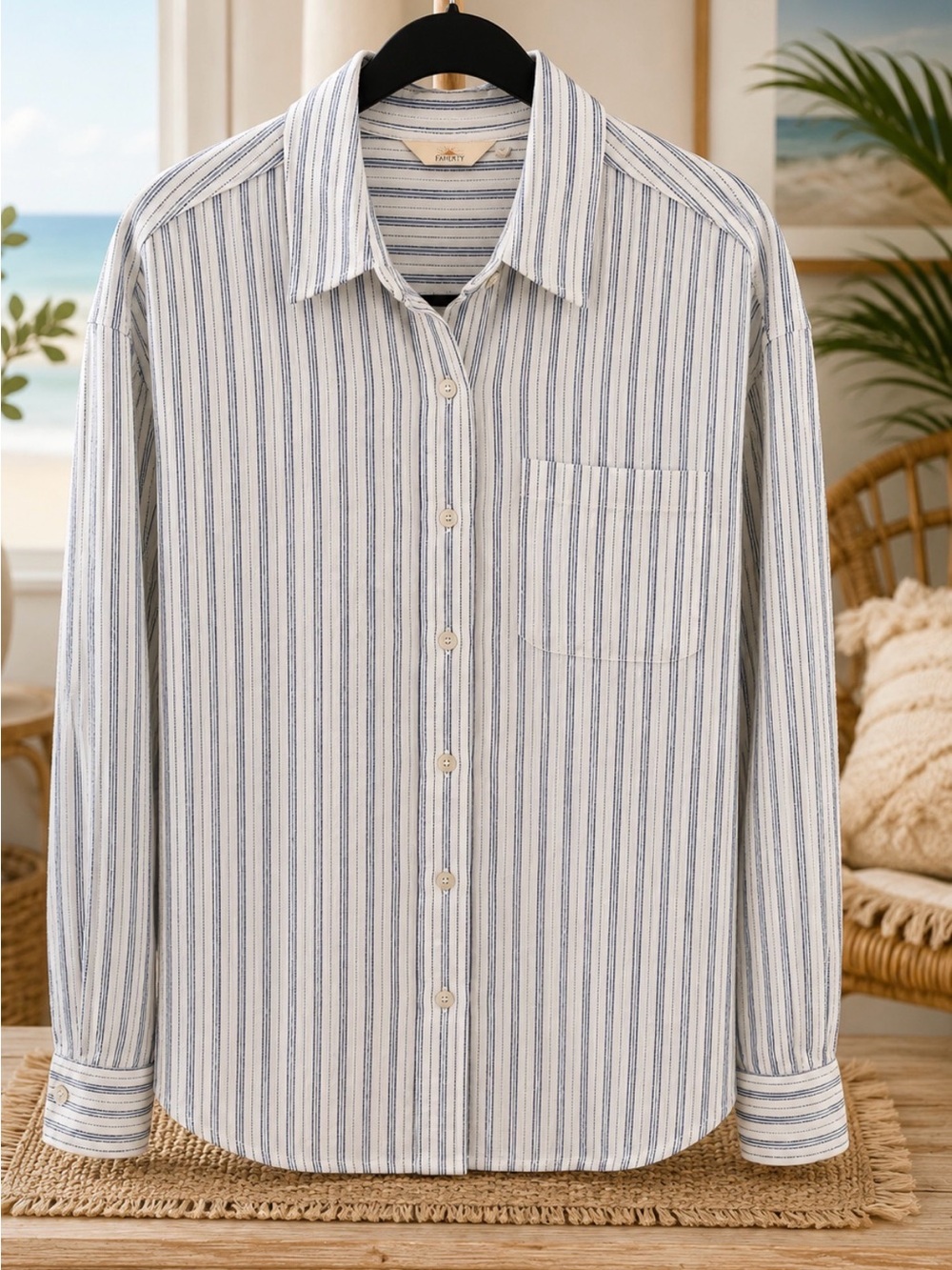 Faherty Santa Cruz Linen Relaxed Shirt Oceanside Stripe P2P 23’